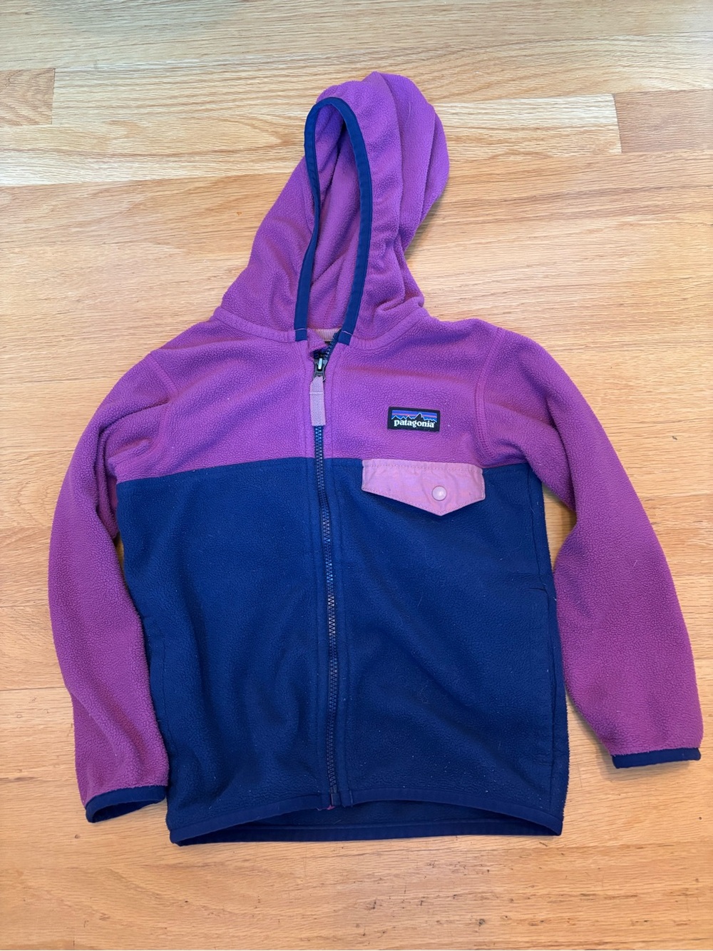 Patagonia Kids Colorblock Hooded Fleece - Purple & Navy